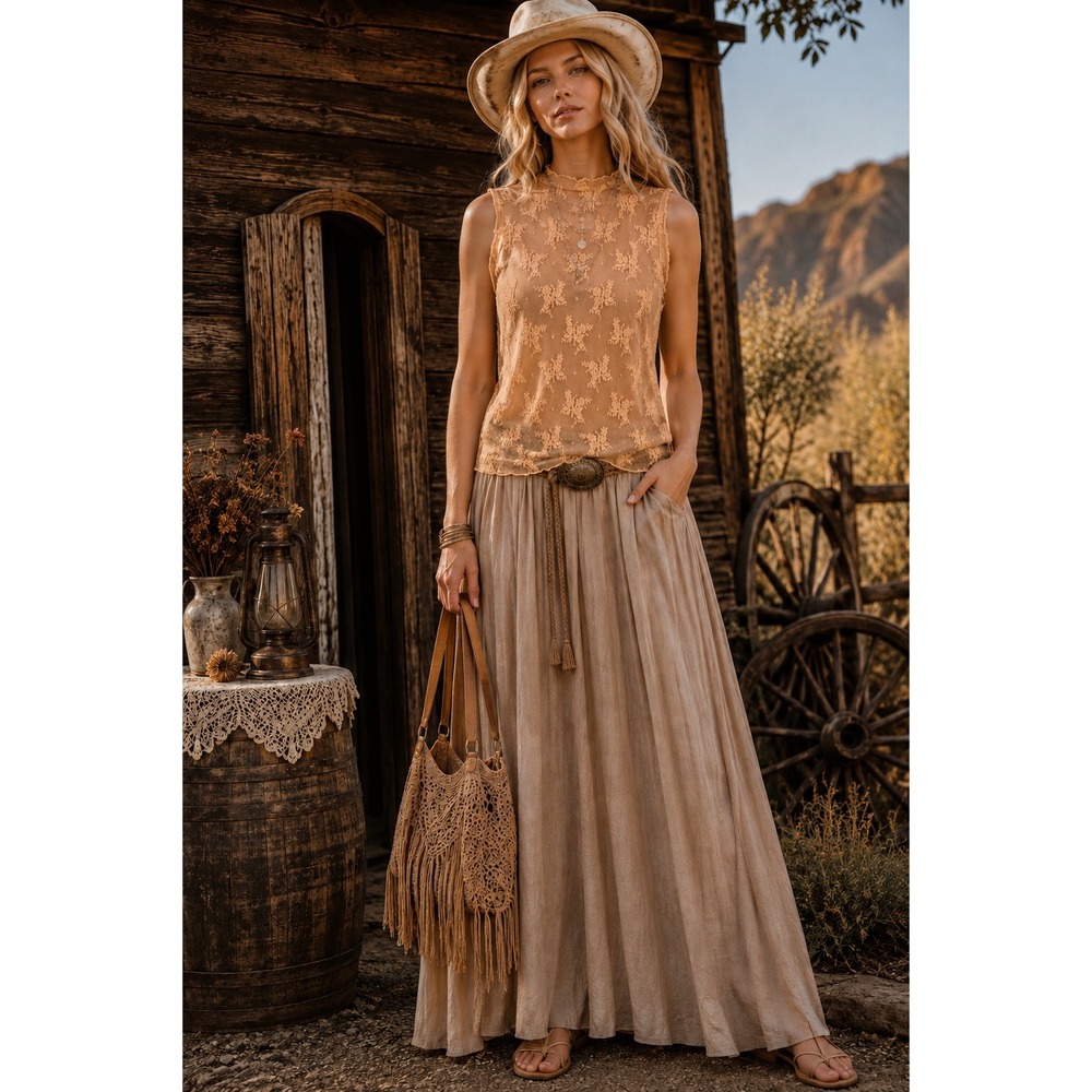 196. New Zenana Womens Nude Floral Lace See-Through Layering Sleeveless Top